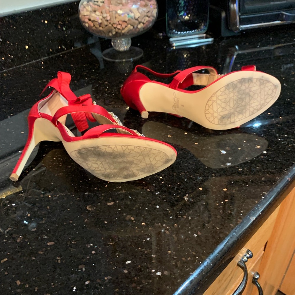 Badgley Mischka Red Satin & Rhinestone Sandals - Picture 3 of 4
